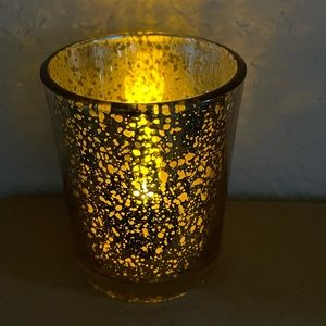 Gold votive tea light holder and electric lights